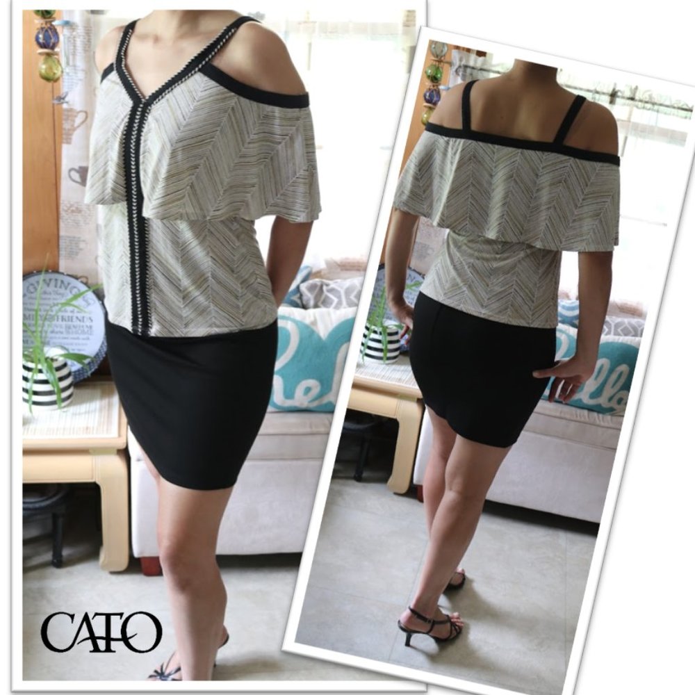 3/$15 CATO Cold Shoulder Pop Over Printed Blouse